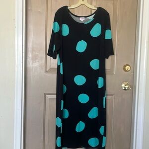 LuLaRoe - Straight Dress - Dark Navy with Teal Dots - Size 3XL